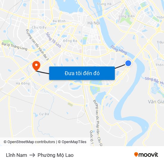 Lĩnh Nam to Phường Mộ Lao map