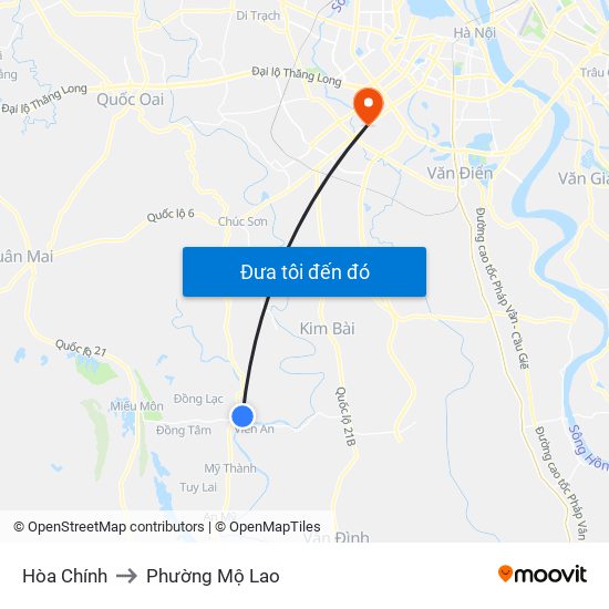 Hòa Chính to Phường Mộ Lao map