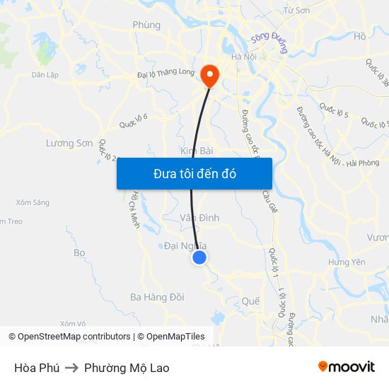 Hòa Phú to Phường Mộ Lao map