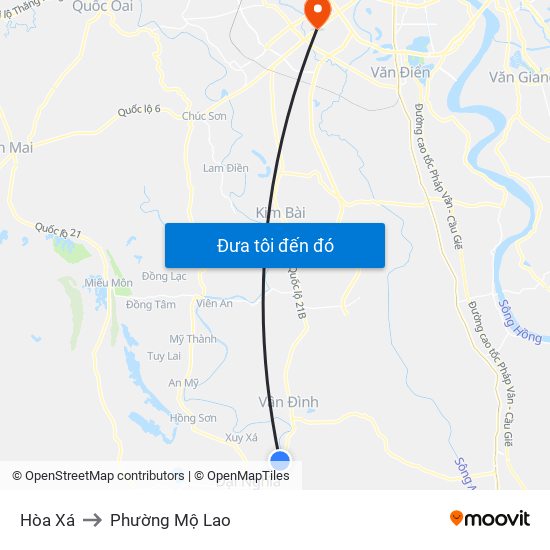 Hòa Xá to Phường Mộ Lao map