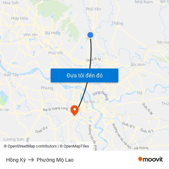 Hồng Kỳ to Phường Mộ Lao map