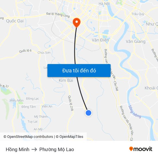 Hồng Minh to Phường Mộ Lao map