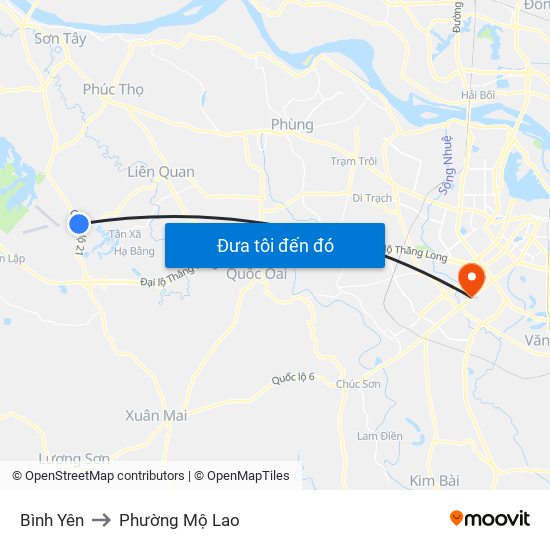 Bình Yên to Phường Mộ Lao map