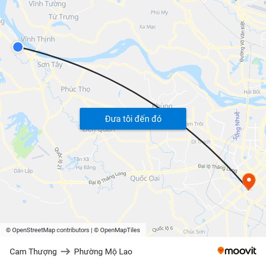 Cam Thượng to Phường Mộ Lao map