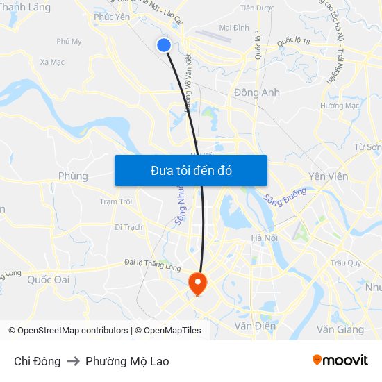 Chi Đông to Phường Mộ Lao map