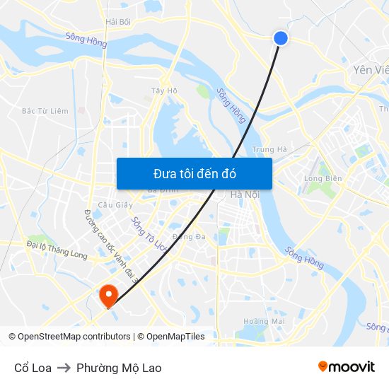 Cổ Loa to Phường Mộ Lao map