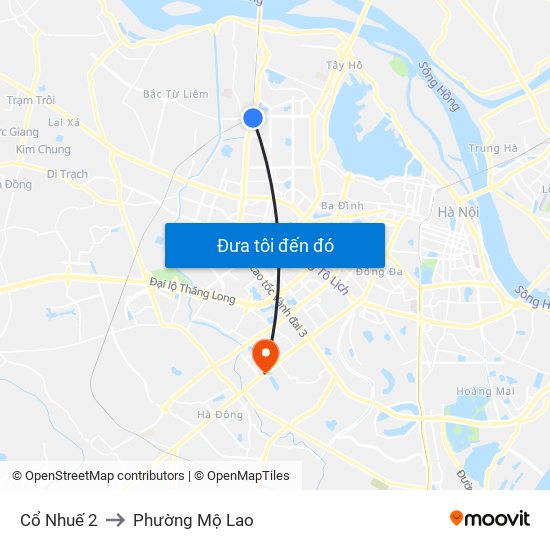 Cổ Nhuế 2 to Phường Mộ Lao map