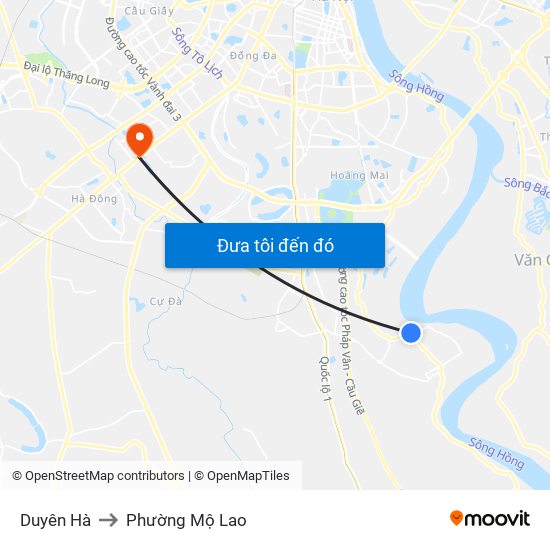 Duyên Hà to Phường Mộ Lao map