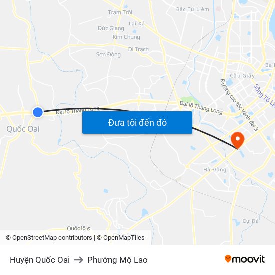 Huyện Quốc Oai to Phường Mộ Lao map