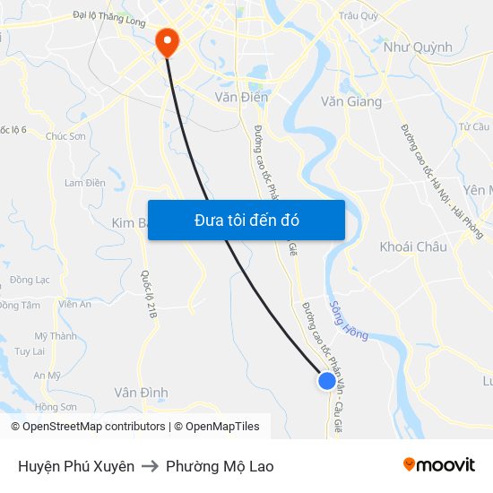 Huyện Phú Xuyên to Phường Mộ Lao map