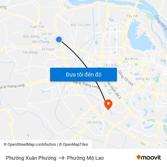 Phường Xuân Phương to Phường Mộ Lao map