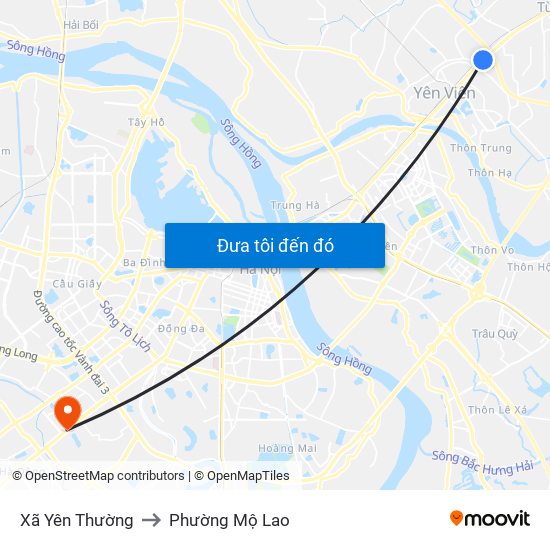 Xã Yên Thường to Phường Mộ Lao map