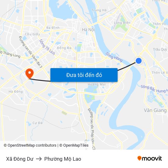 Xã Đông Dư to Phường Mộ Lao map