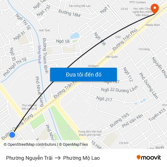 Phường Nguyễn Trãi to Phường Mộ Lao map