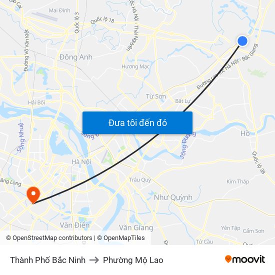 Thành Phố Bắc Ninh to Phường Mộ Lao map