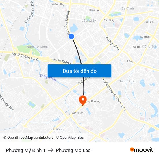 Phường Mỹ Đình 1 to Phường Mộ Lao map