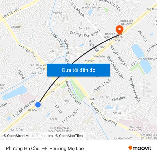 Phường Hà Cầu to Phường Mộ Lao map