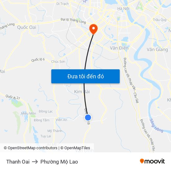 Thanh Oai to Phường Mộ Lao map