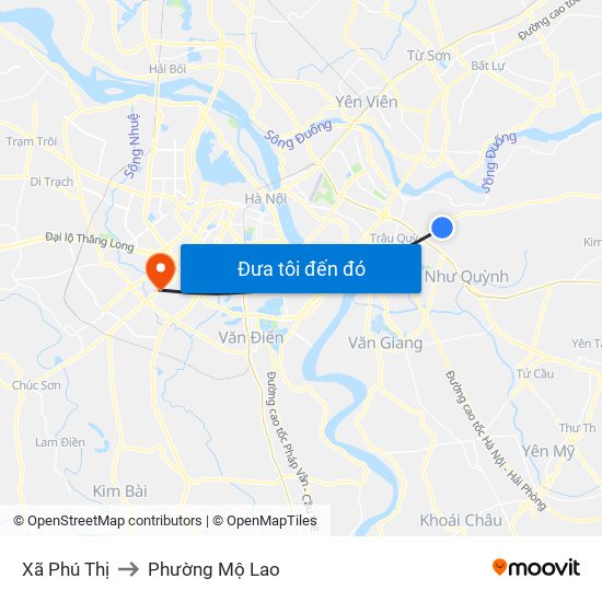 Xã Phú Thị to Phường Mộ Lao map
