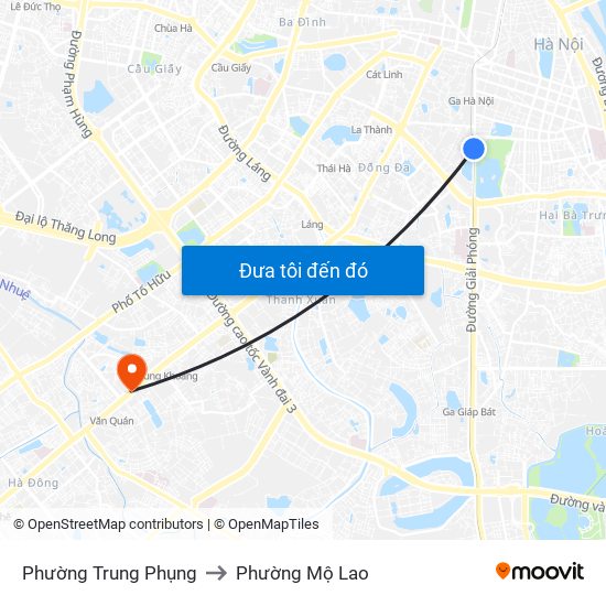 Phường Trung Phụng to Phường Mộ Lao map