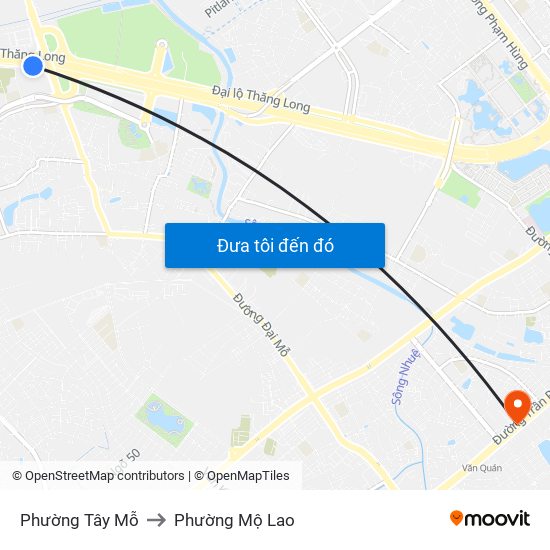 Phường Tây Mỗ to Phường Mộ Lao map