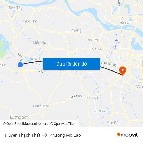 Huyện Thạch Thất to Phường Mộ Lao map