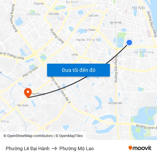 Phường Lê Đại Hành to Phường Mộ Lao map