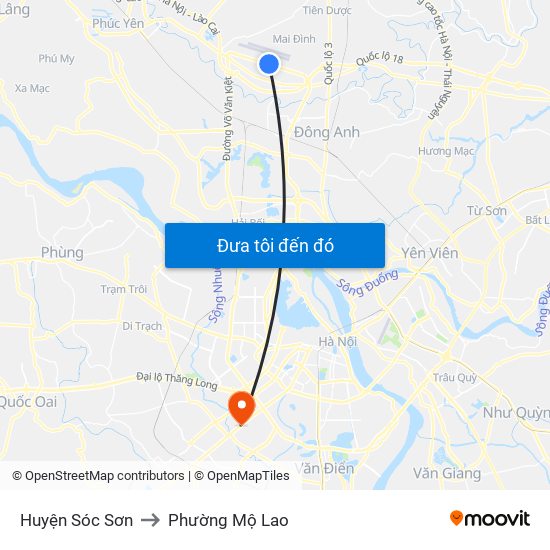 Huyện Sóc Sơn to Phường Mộ Lao map