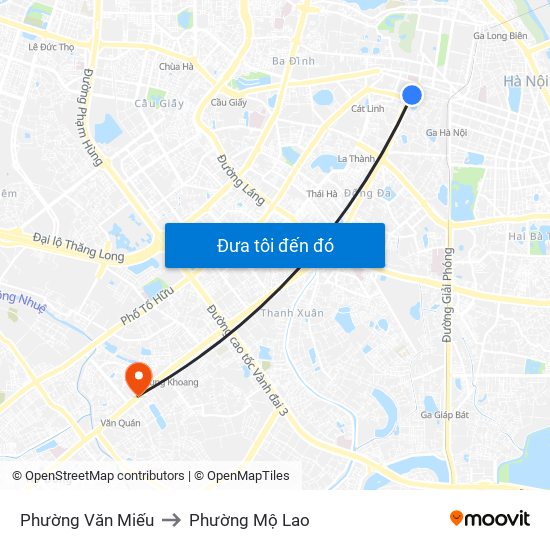 Phường Văn Miếu to Phường Mộ Lao map