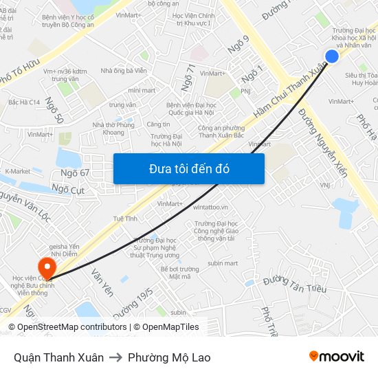 Quận Thanh Xuân to Phường Mộ Lao map