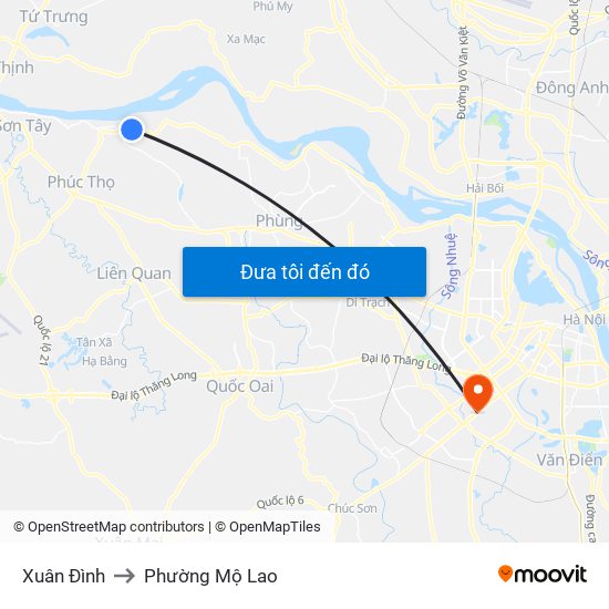 Xuân Đình to Phường Mộ Lao map