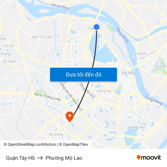 Quận Tây Hồ to Phường Mộ Lao map