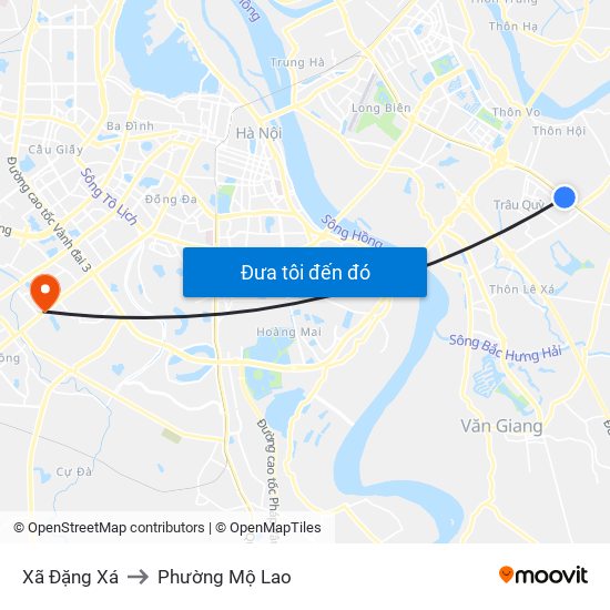 Xã Đặng Xá to Phường Mộ Lao map