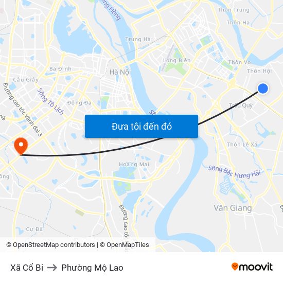 Xã Cổ Bi to Phường Mộ Lao map