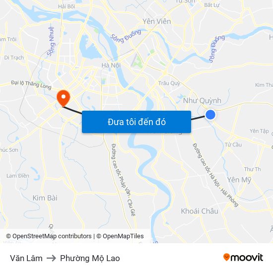 Văn Lâm to Phường Mộ Lao map