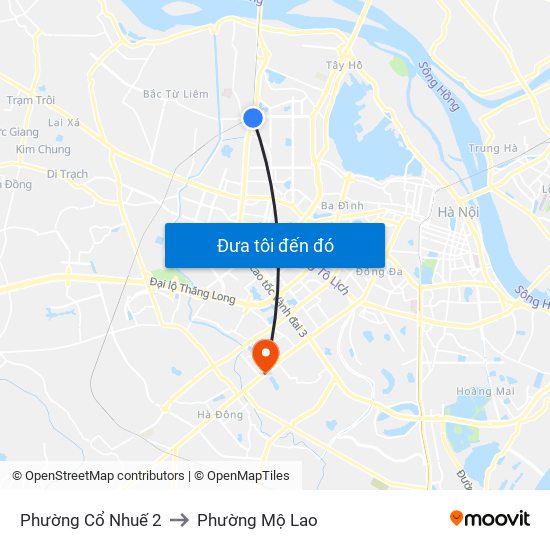 Phường Cổ Nhuế 2 to Phường Mộ Lao map