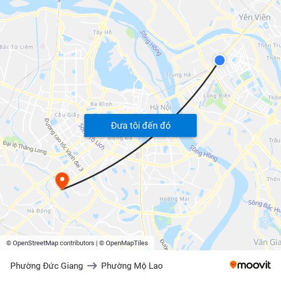 Phường Đức Giang to Phường Mộ Lao map