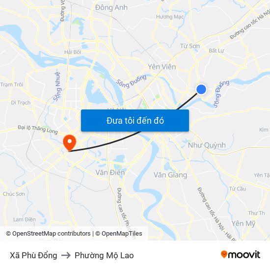 Xã Phù Đổng to Phường Mộ Lao map