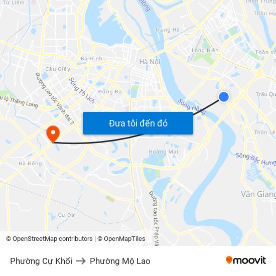 Phường Cự Khối to Phường Mộ Lao map
