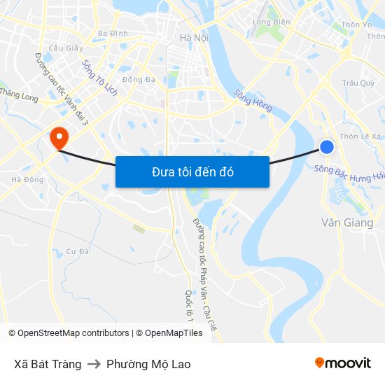 Xã Bát Tràng to Phường Mộ Lao map