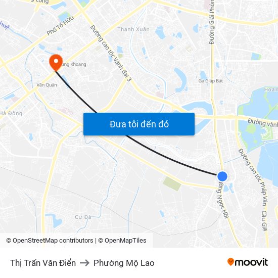 Thị Trấn Văn Điển to Phường Mộ Lao map