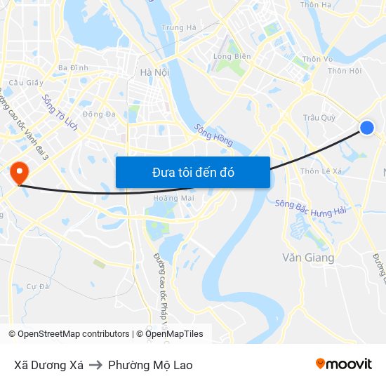 Xã Dương Xá to Phường Mộ Lao map