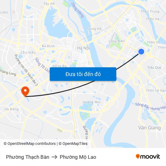 Phường Thạch Bàn to Phường Mộ Lao map