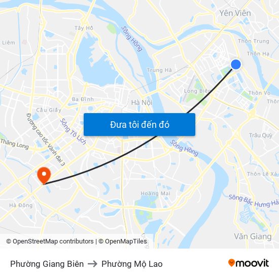 Phường Giang Biên to Phường Mộ Lao map