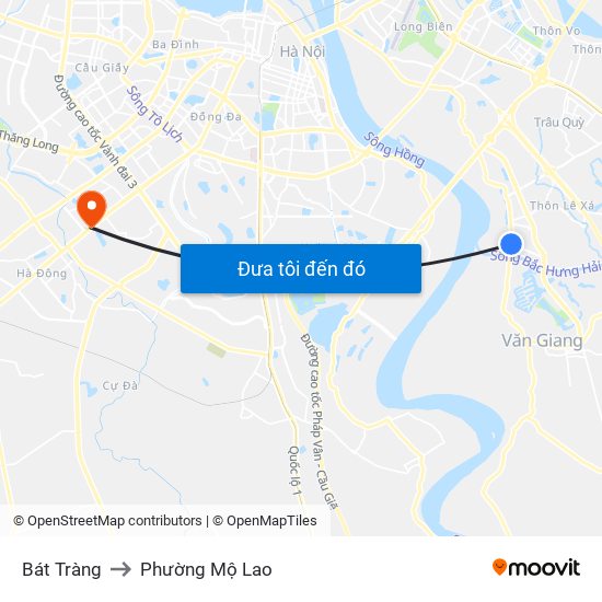 Bát Tràng to Phường Mộ Lao map