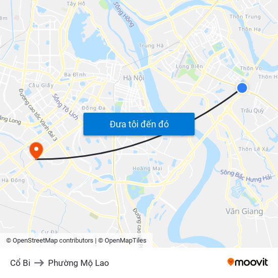 Cổ Bi to Phường Mộ Lao map