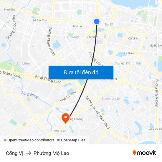 Cống Vị to Phường Mộ Lao map