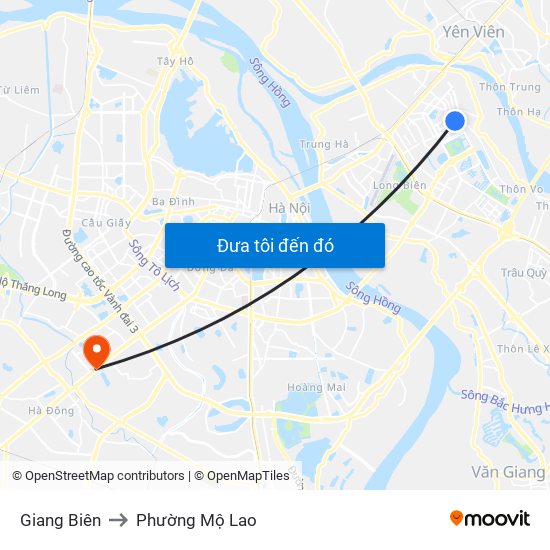 Giang Biên to Phường Mộ Lao map