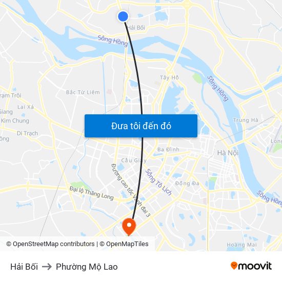 Hải Bối to Phường Mộ Lao map