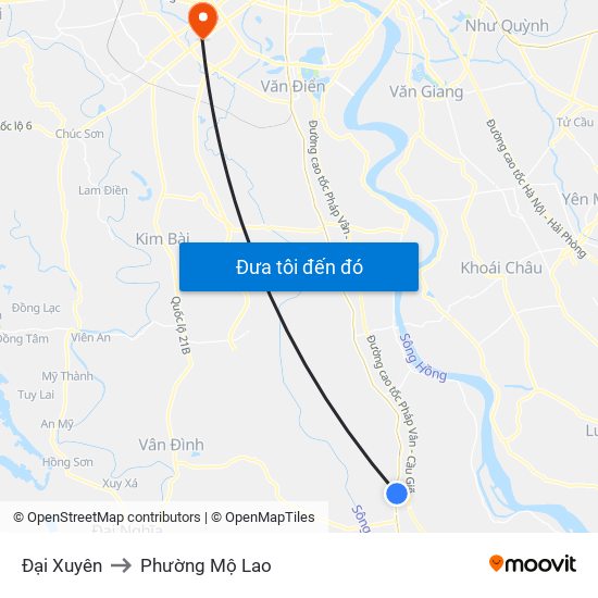 Đại Xuyên to Phường Mộ Lao map